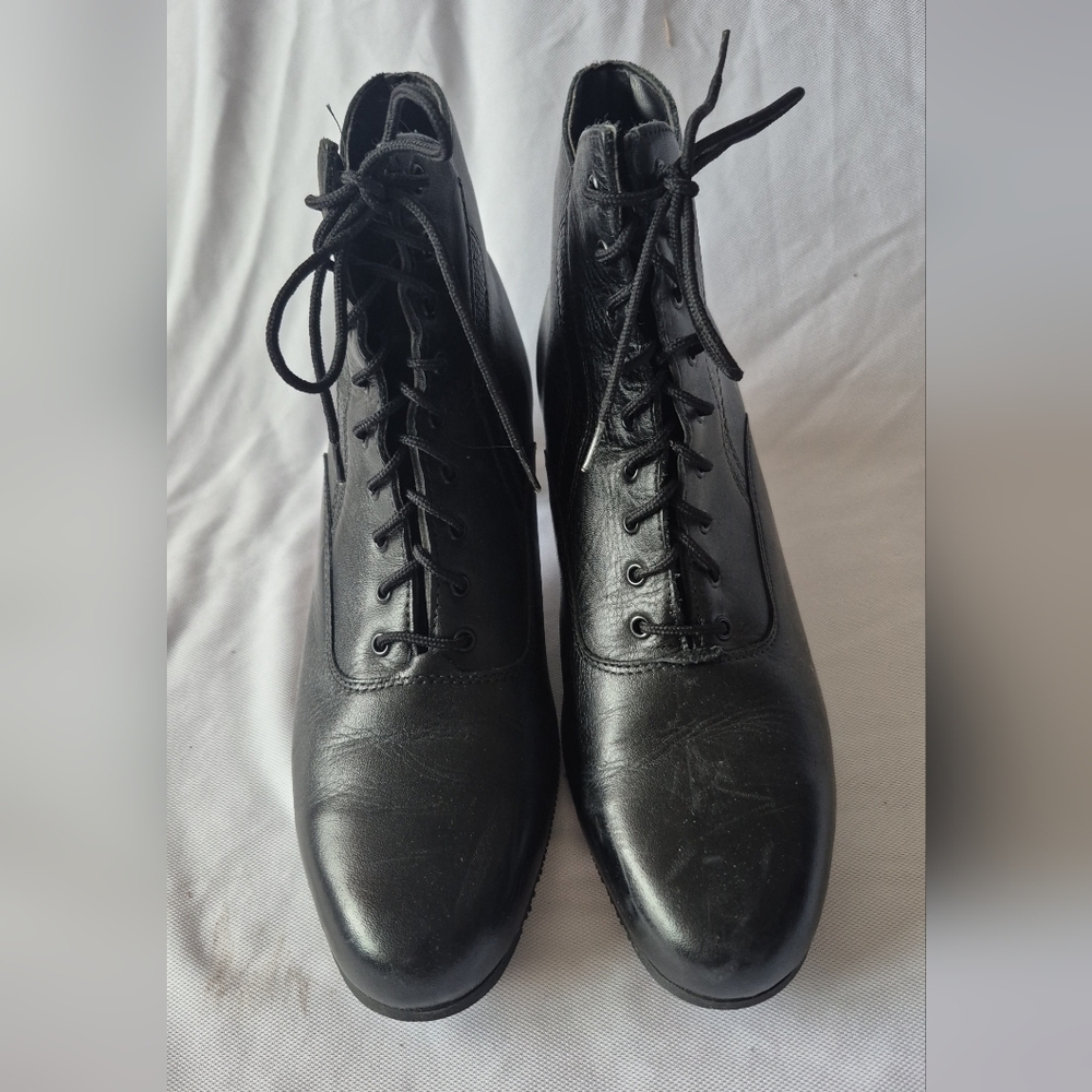 Black Lace-Up Leather Ankle Boots
